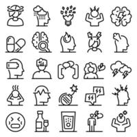 Stress icons set, outline style vector