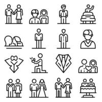 Groom icons set, outline style vector
