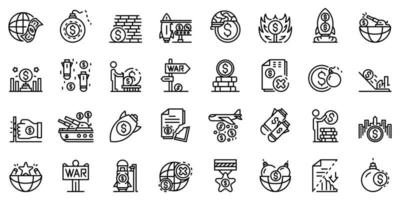 conjunto de iconos de guerra comercial, estilo de contorno vector