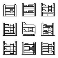 Bunk bed icons set, outline style vector