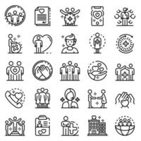 Social service icons set, outline style vector