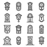 Pendulum clock icons set, outline style vector