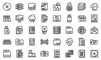 conjunto de iconos de almacenamiento, estilo de esquema vector