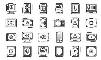 Screen recording icons set, outline style vector