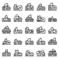 Road roller icons set, outline style vector