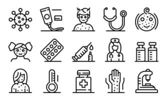 Chicken pox icons set, outline style vector