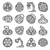 Surgical light icons set, outline style vector