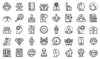 Headhunter icons set, outline style vector