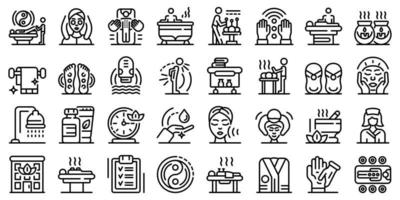 conjunto de iconos de masajista, estilo de esquema vector