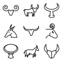 Wildebeest icons set, outline style vector