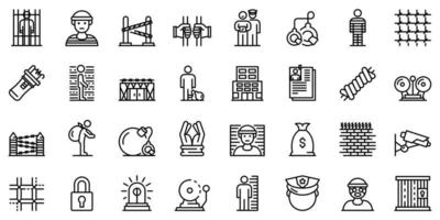 Prison icons set, outline style vector