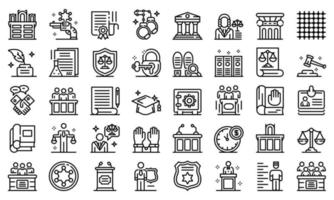 Prosecutor icons set, outline style vector