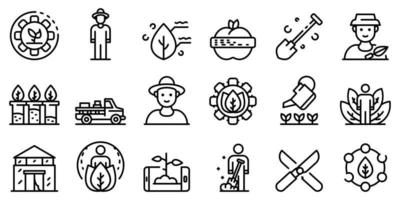 Agronomist icons set, outline style vector