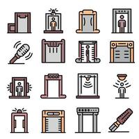 Metal detector icons set, outline style vector