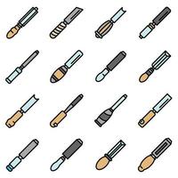 Chisel icons set, outline style vector