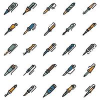 Soldering iron icons set, outline style