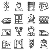 conjunto de iconos de conductor de tren eléctrico, estilo de contorno