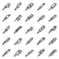 Soldering iron icons set, outline style