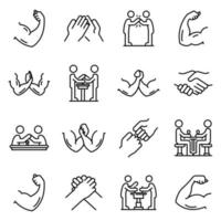 Arm wrestling icons set, outline style vector