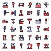 Milling machine icons set, outline style vector