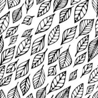 Hand drawn cute vector summer leaf seamless pattern. Print with leaves. Elegant beautiful line nature ornament for fabric, wrapping and textile. Scrapbook black and white paper.