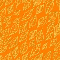 Seamless pattern hand drawn vector orange, yellow autumn leaf background. Print with leaves for Thanksgiving. Line nature ornament for fabric, wrapping and textile. Scrapbook, wallpaper, paper.