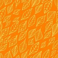 Seamless pattern hand drawn vector orange, yellow autumn leaf background. Print with leaves for Thanksgiving. Line nature ornament for fabric, wrapping and textile. Scrapbook, wallpaper, paper.