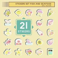 Sticker Set Fish and Seafood. suitable for seafood symbol. simple design editable. design template vector. simple illustration vector