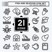 conjunto de iconos pescados y mariscos. adecuado para el símbolo de mariscos. estilo de línea diseño simple editable. vector de plantilla de diseño. ilustración sencilla