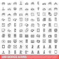 100 device icons set, outline style vector