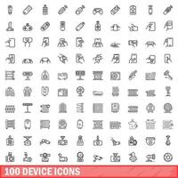 100 device icons set, outline style vector