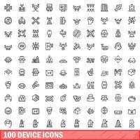 100 device icons set, outline style vector