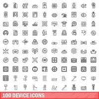 100 device icons set, outline style vector