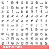 100 device icons set, outline style vector