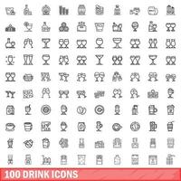 100 drink icons set, outline style vector