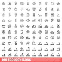 100 iconos de ecología, estilo de esquema vector