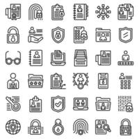 Personal information icons set, outline style vector