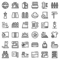 Textile production icons set, outline style vector