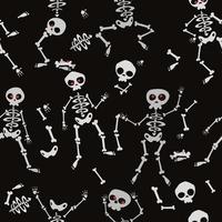 esqueletos divertidos en diferentes poses de patrones sin fisuras para el diseño de halloween. sobre el fondo oscuro. ilustración vectorial vector