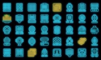 Waffle maker icons set outline vector. Baking pancake vector neon