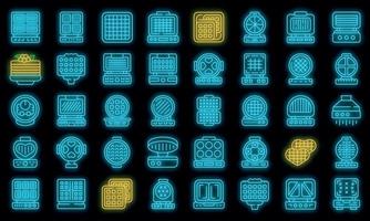 Waffle maker icons set outline vector. Baking pancake vector neon