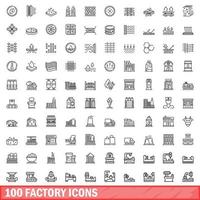 100 factory icons set, outline style vector