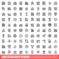 100 iconos de ecología, estilo de esquema vector