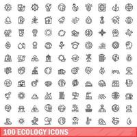 100 iconos de ecología, estilo de esquema vector