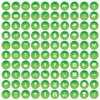 100 iconos de bosque establecer círculo verde vector