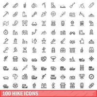 100 hike icons set, outline style vector