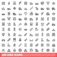 100 hike icons set, outline style vector