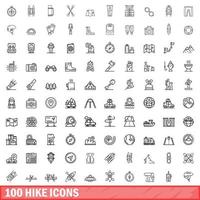100 iconos de caminata establecidos, estilo de esquema