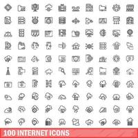 100 internet icons set, outline style vector