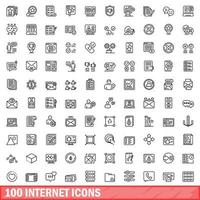 100 internet icons set, outline style vector